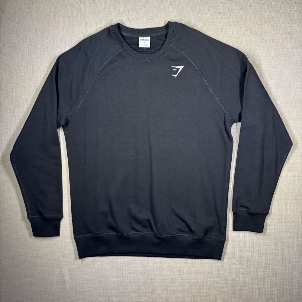 Gymshark Mens Crest Crewneck Sweatshirt Long Sleeve Black Size XL NWOT